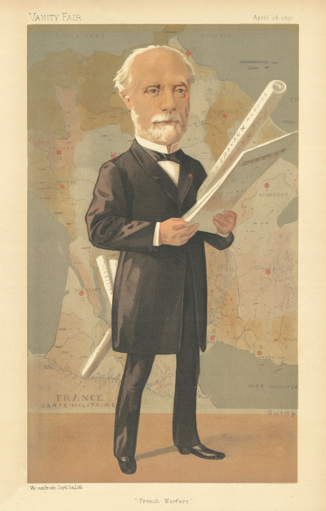 VANITY FAIR SPY CARTOON Charles de Freycinet 'French Warfare'. GUTH 1891 print